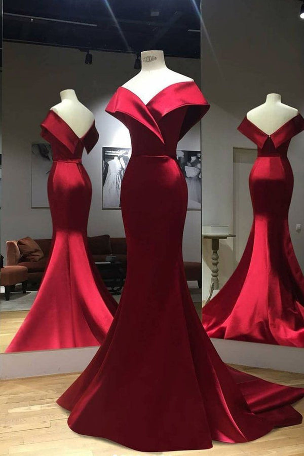 SSR0460,Off the shoulder mermaid long satin prom evening dresses