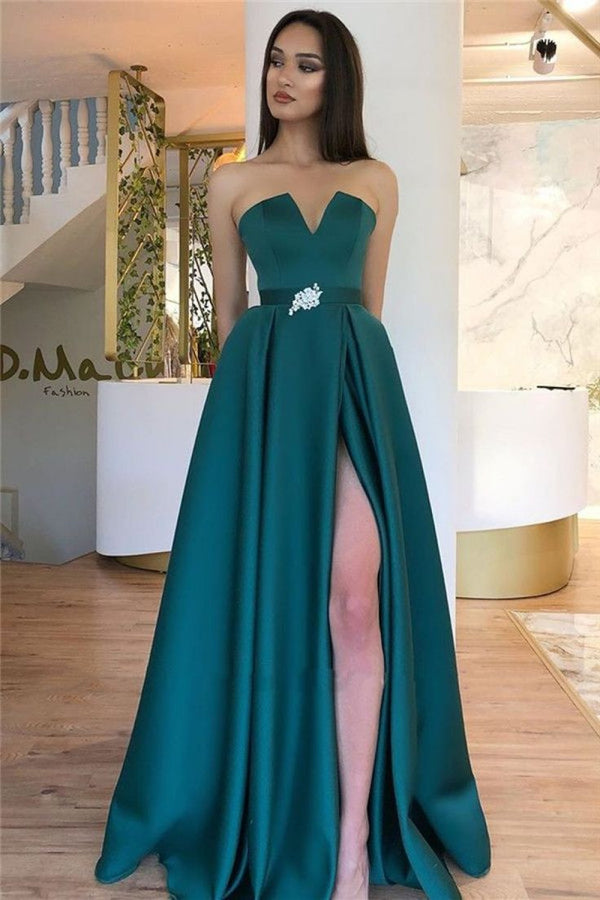 SSR1637,Gorgeous Dark Green Satin Prom Dresses,High Quality A-Line Long Evening Dress