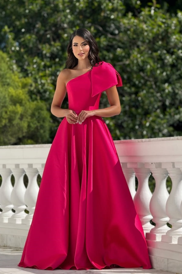 Fuchsia One-Shoulder Elegant Prom Dress ssr0458