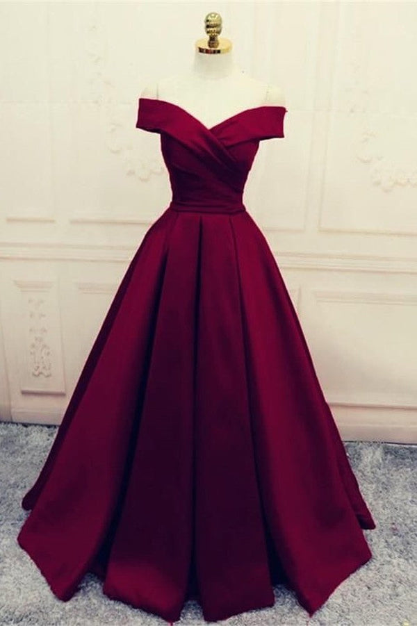 SSR0078,Burgundy prom dress,off the shoulder evening dress,formal gown long,dark red a line prom dresses