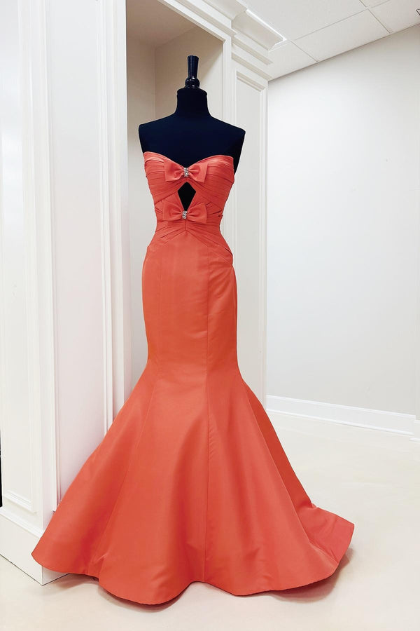 Orange Mermaid Keyhole Long Prom Dress with Bows