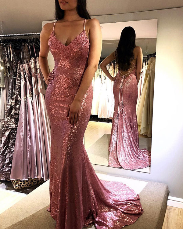 SSR0775,Pink mermaid sequin long prom dresses,halter sleeveless evening party dress