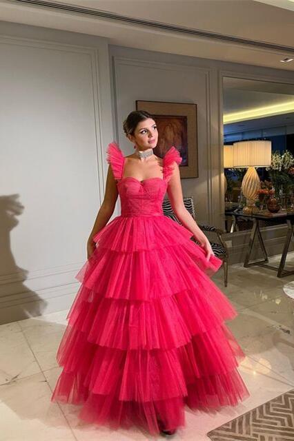 Fuchsia Tiered Ruffles Tulle Party Dress