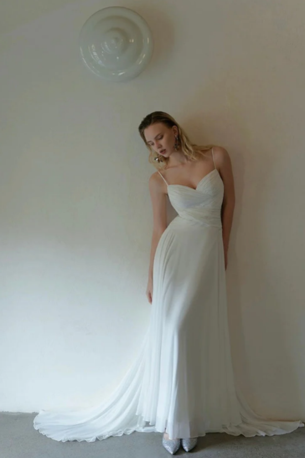 White Chiffon Summer Spaghetti-Straps Chic Back Prom Dress ssr0639