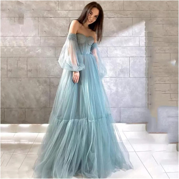 SSR1519,Off The Shoulder Pleated Long Prom Evening Dresses A-Line Formal Gown