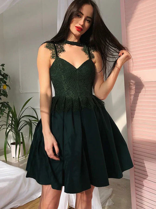 SSR1515,Dark Green A-Line Homecoming Dresses,Short Party Dress