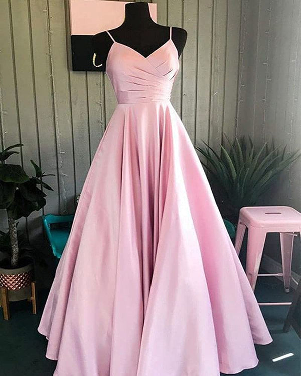 SSR0353,Pink Evening Dresses Spaghetti Straps Long Prom Dress A-Line Prom Dresses
