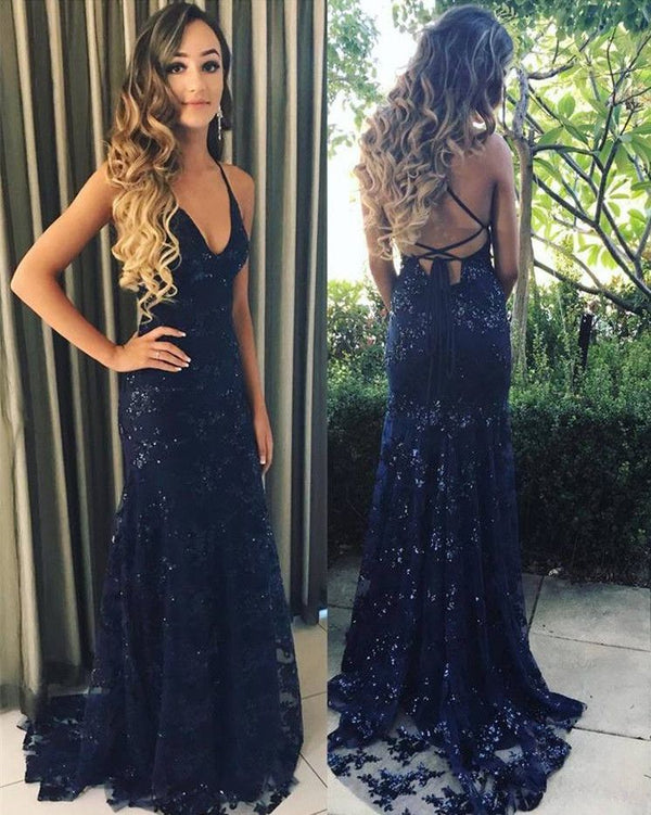 SSR0869,Navy blue sequin mermaid long prom dress
