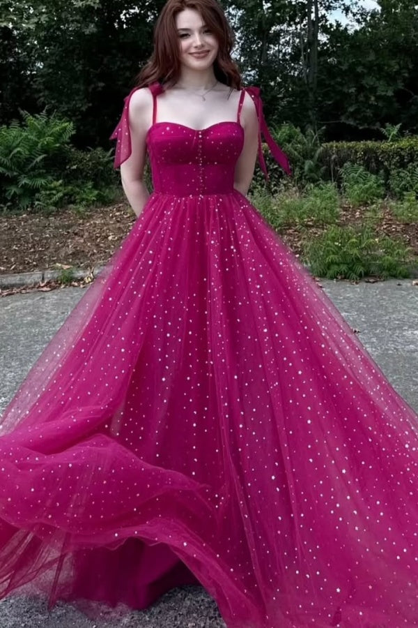 Lovely Spaghetti-Straps Tulle Polka Dots Prom Dress ssr0469