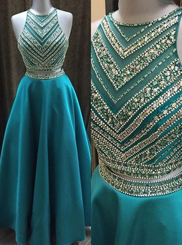 SSR0646,Long Beading A-line Prom Dresses,Modest Two Pieces Prom Dress,Party Dresses,Formal Evening Dress