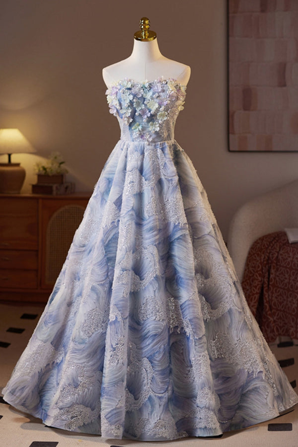 Strapless Lace Floral Applique  Baeding A-line Homecoming Dress