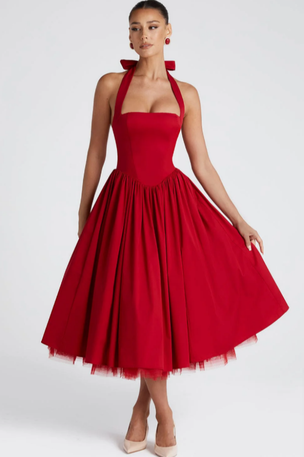Red Ankle Length Lovely Halter Prom Dress ssr0644