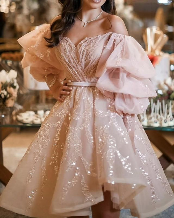 SSR0510,Luxury Pink A-Line Homecoming Dresses Puffy Evening Dress