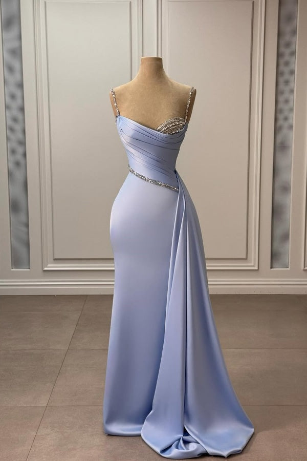 Lavender Spaghetti-Straps Beaded Pleated Prom Dress ssr0633