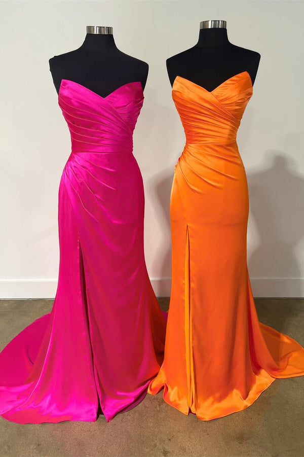 Sweetheart Hot Pink Ruched Mermaid Long Formal Dress