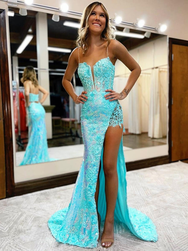 Beautiful Mint Green Split Sexy Prom Dresses