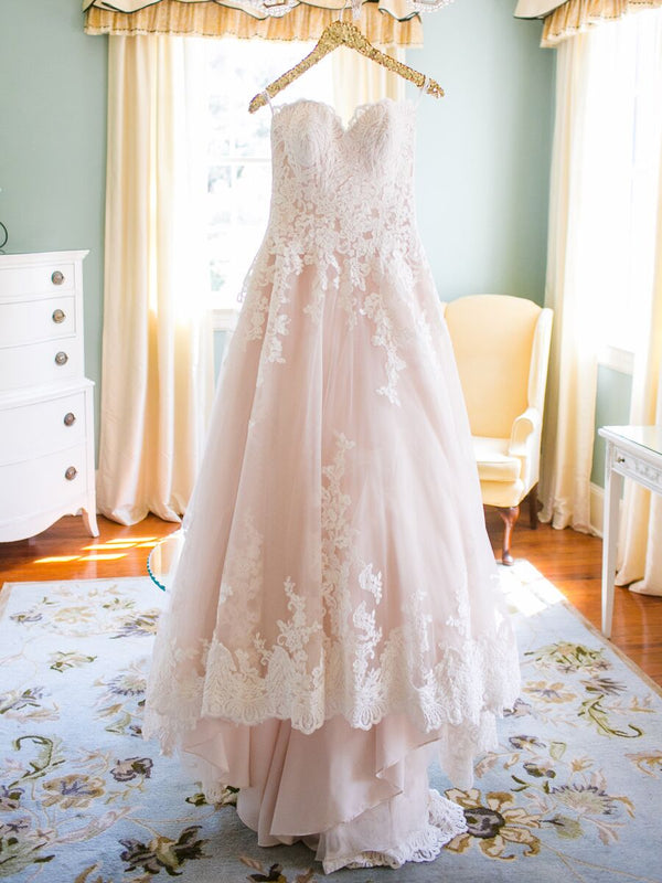 SSR0695,Sweet light pink tulle ball gown sweetheart lace prom dress