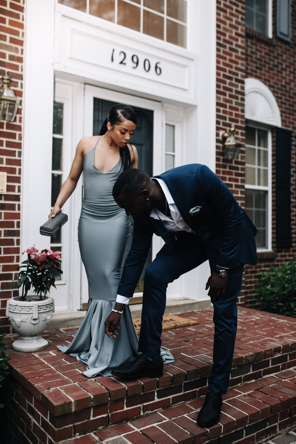 SSR0016,Grey halter mermaid long prom dress with low neck