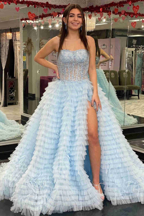 Spaghetti Straps Layers A-Line Prom Dress