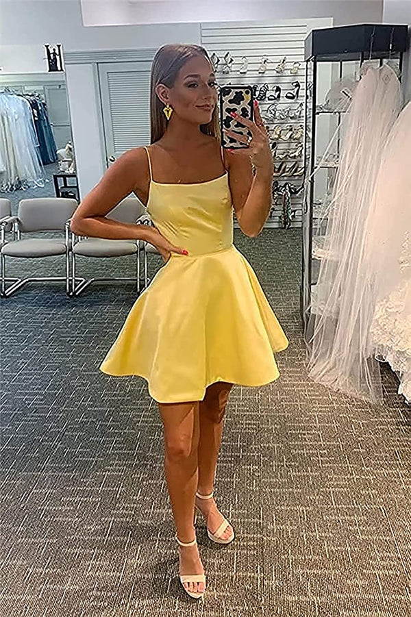 SSR0488,Yellow Homecoming Dresses Spaghetti Straps A-Line Prom Dress