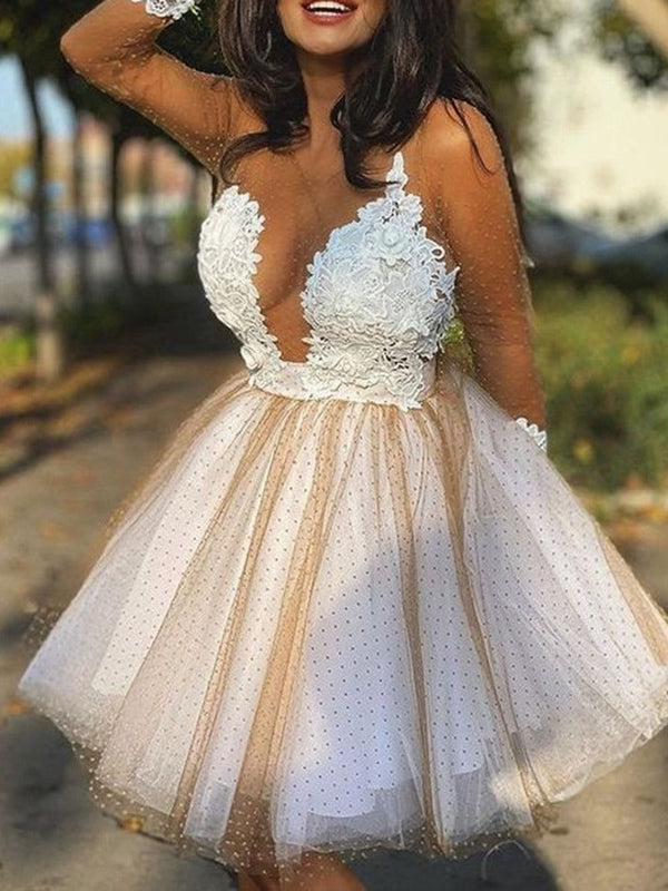 SSR0494,White Homecoming Dresses Lace Mini Hoco Dress School Dance Gown