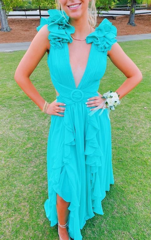 SSR1652,Chiffon Ruffles Deep V-Neck Long Prom Evening Dresses