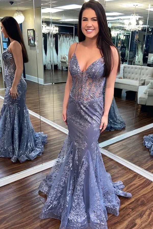 SSR0970,Sparkly Lace Mermaid Long Prom Dresses,Beaded Applique Evening Dresses