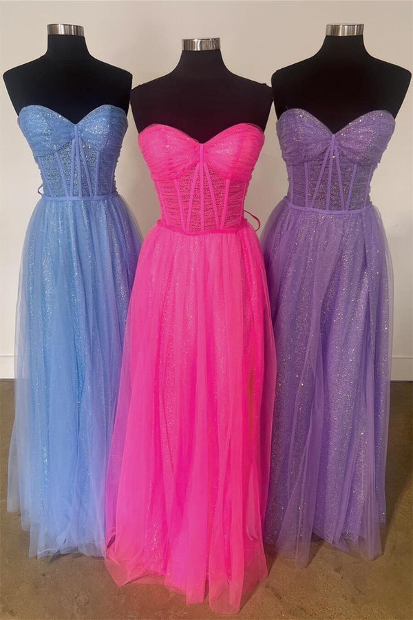Sweetheart Hot Pink Tulle Long Formal Dress