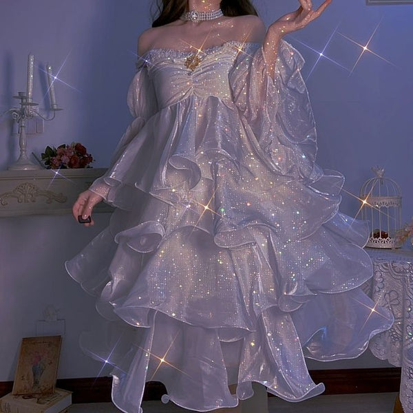 SSR1804, Princess Organza White Off the Shoulder Homecoming Dresses, Girls Cosplay White Dresses
