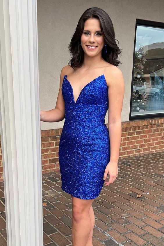SSR1441,Royal blue sequin sleeveless homecoming dresses tight hoco dress party gown