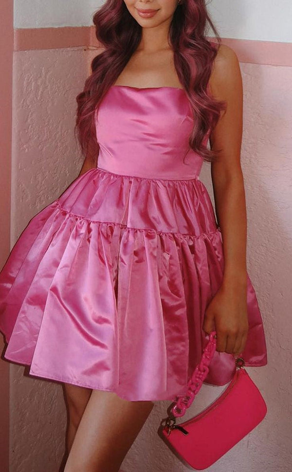 Barbie Pink Square Neck Mini Homecoming Dresses,SSR2888