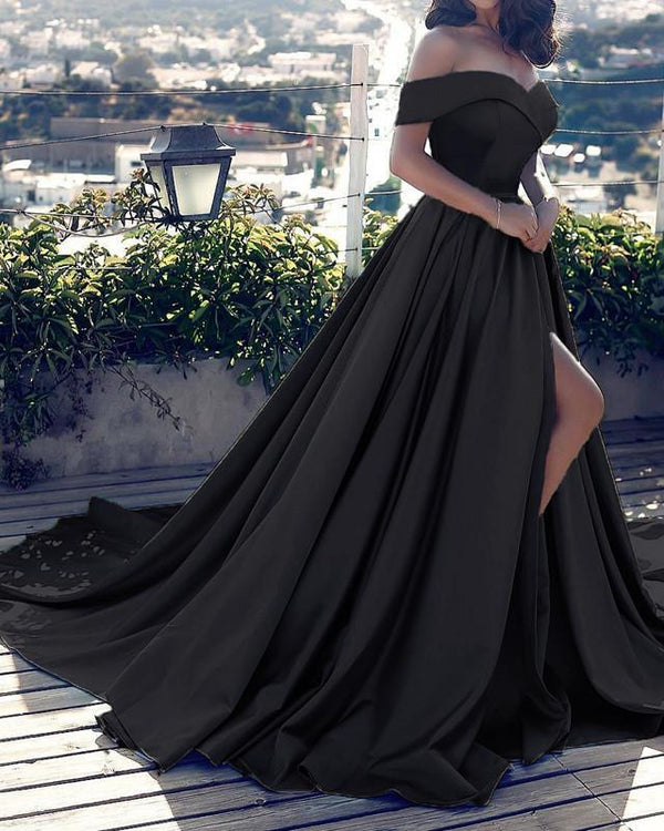 SSR0008,Off the shoulder a line prom dress,a line split evening dresses long