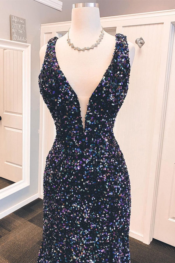 Black Sequins Mermaid Long Formal Dress