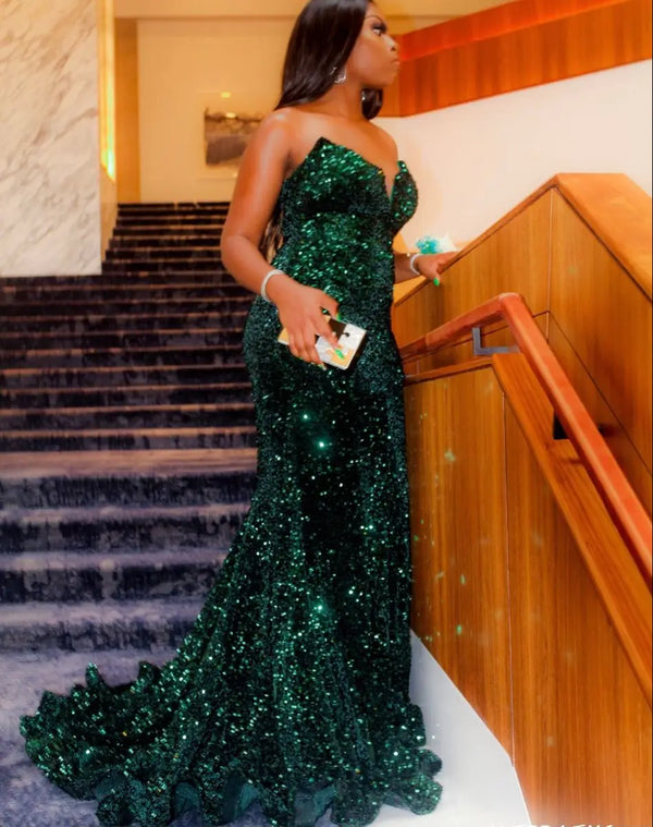 Classic Dark Green Sequin Mermaid Prom Dress
