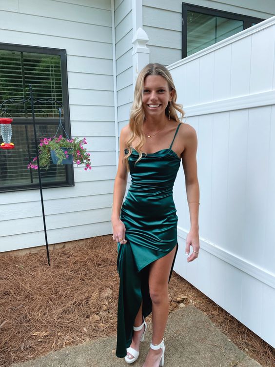 DRESS Green Prom Dresses Long Formal Dress Simple Party Dress With Slit