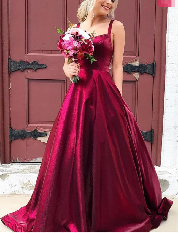 Simple Spaghetti Straps A-line Prom Dresses Floor Length Evening Dresses Party Dress