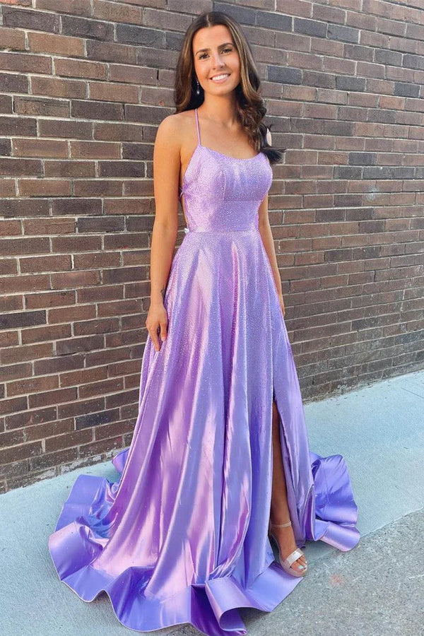 SSR0963,Elegant Lilac High Slit Long Prom Dress with Rhinestones