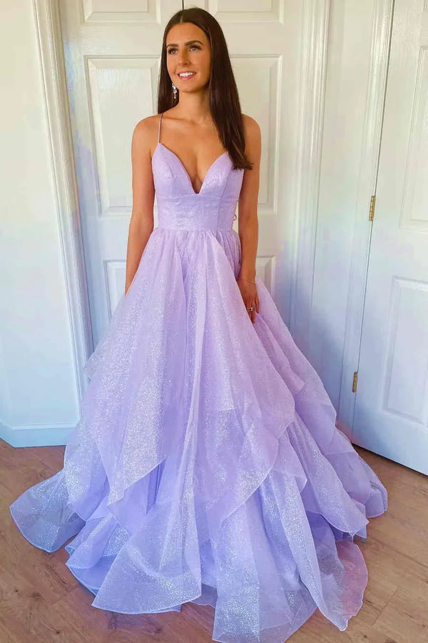 SSR0961,Princess Lavender Tiered Tulle Formal Dress