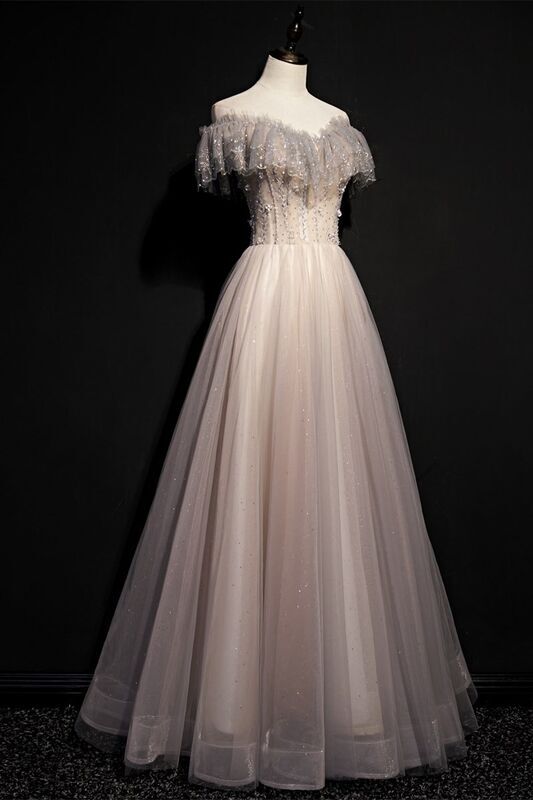 Fairy Off the Shoulder Silver Formal Dress