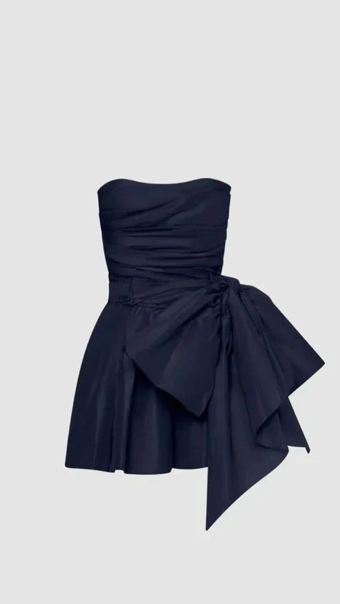 Navy Strapless Short Party Dress Homecoming Dress With Bow Graduation Dress