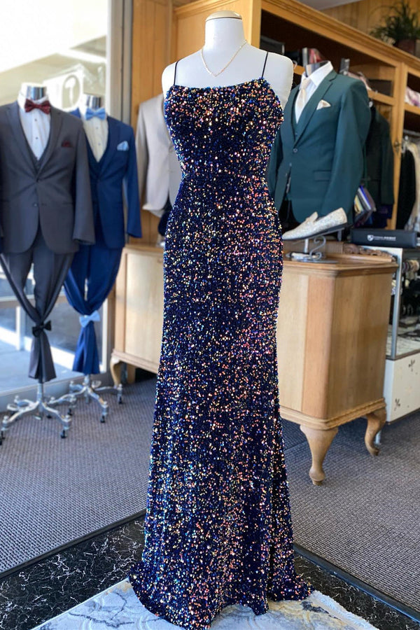 Glitter Dark Navy Blue Sequin Mermaid Formal Dress