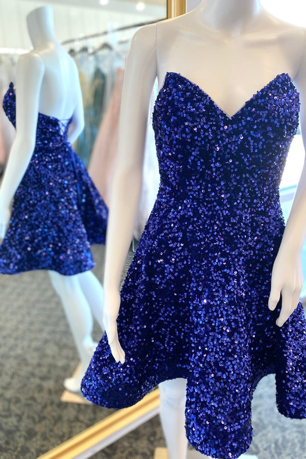 Glitters Blue Sequin A-line Short Party Dress