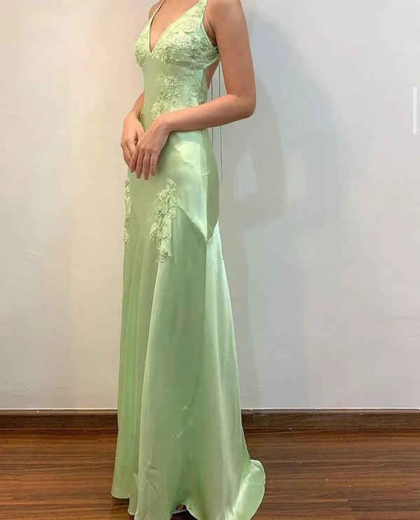 Green Mermaid Evening Dress Formal Dress Spaghetti Straps Backless Long Prom Dress,SSR1080