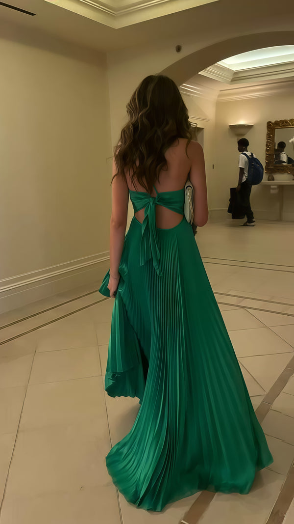 Green Chiffon Pleated A-Line Prom Dress, Sleeveless Evening Party Dresses,SSR1072