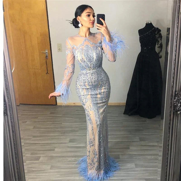 SSR1324,Light Blue Beaded Prom Evening Dresses Luxury Party Dress