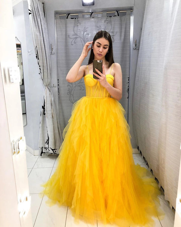 SSR1268,Fashion Yellow Tulle Prom Dresses Birthday Ball Gown