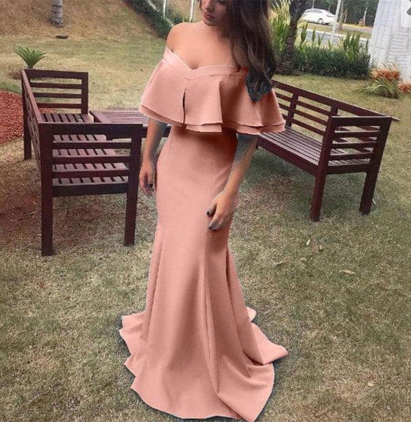 SSR0376,Cheap off the shoulder satin mermaid long prom dresses