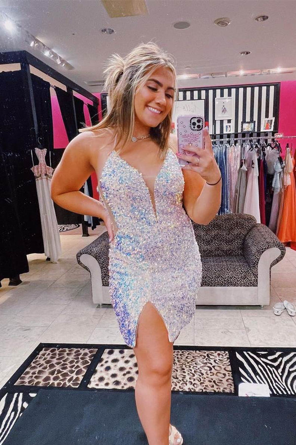 SSR1162,Glitter Sequins Mini Straps Bodycon Party Dress
