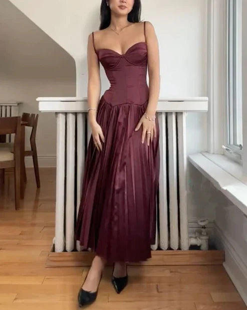 Burgundy Spaghetti Straps A-Line Long Party Dress Birthday Outfits Formal Dress