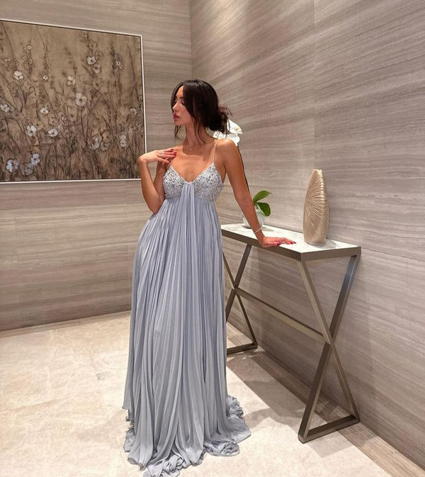 Charming Blue Spaghetti Strap Long Evening Dress Bridesmaid Dress Beautiful And Elegant Sleeveless